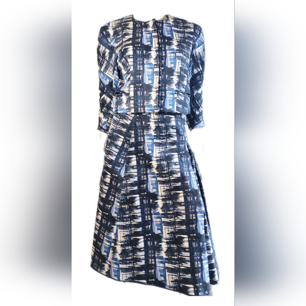 °$4,300 NEW OSCAR DE LA RENTA BLUE WHITE JACKET SKIRT SUIT US 4